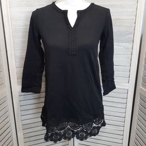 Women's 3/4 Sleeve Crochet Hem Boho All Seasons Tunic Top Size XS By Lands' End